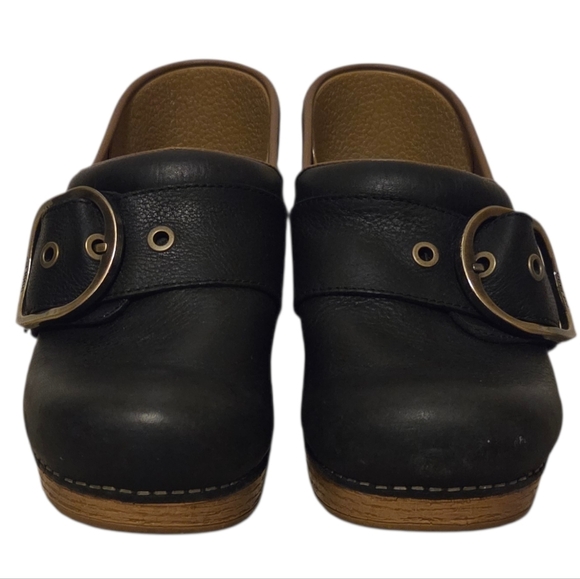 Dansko Pearson Black Tumbled Clog Leather Roomy Toe Box Buckle Womens 38 = 7.5 8 - Picture 4 of 8
